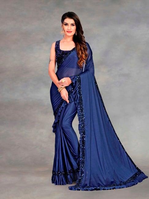 apnisha navy embellished ready to wear sarees with blouse