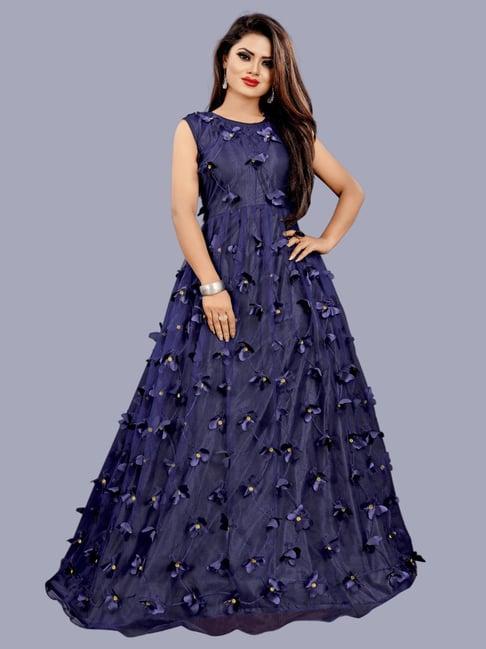 apnisha navy embroidered semi-stitched gown