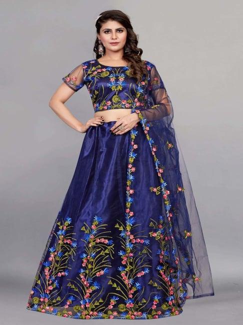 apnisha navy embroidered semi stitched lehenga choli set with dupatta