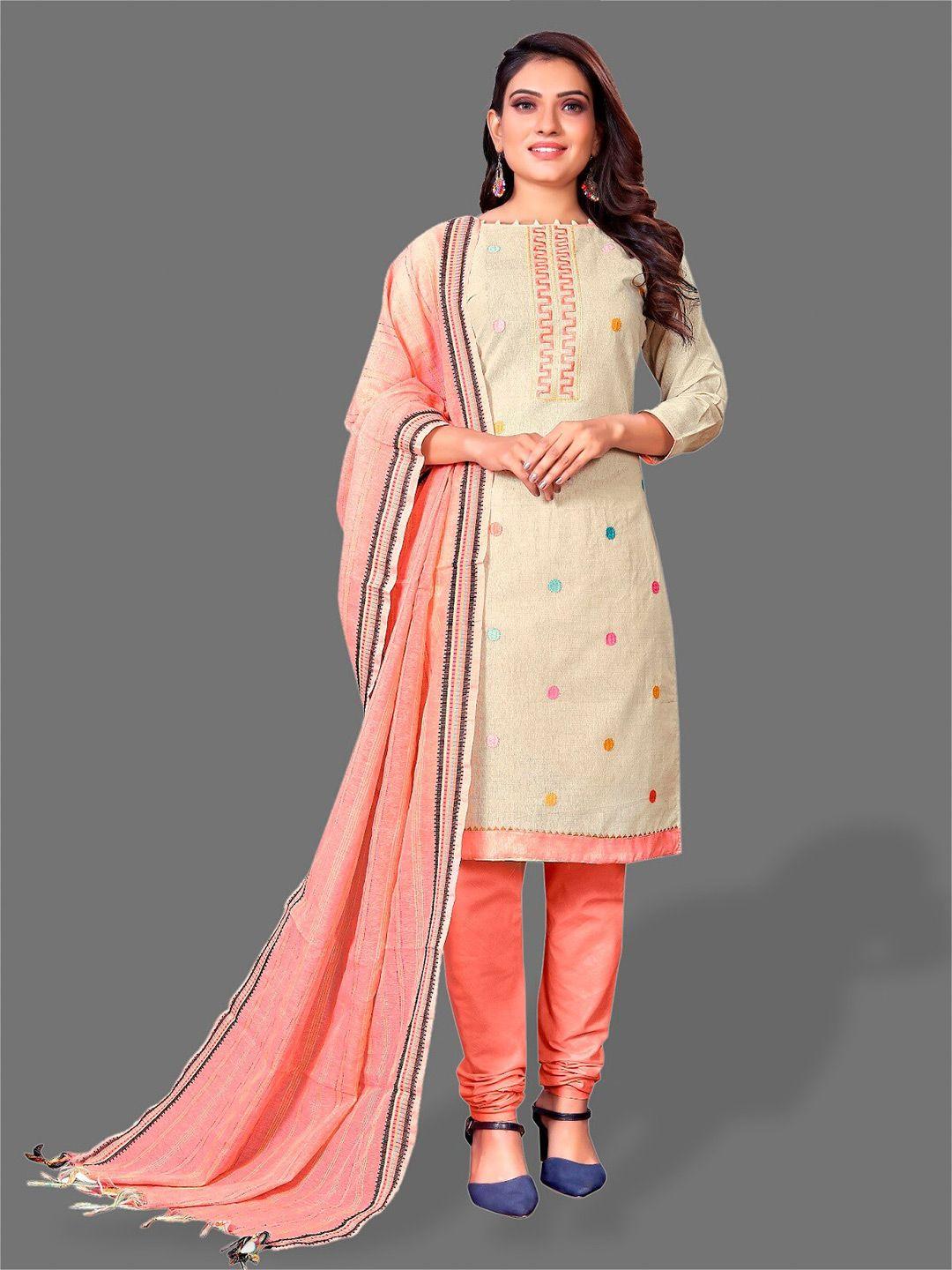 apnisha peach-coloured & orange printed pure cotton unstitched dress material