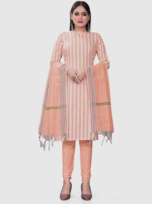 apnisha peach cotton striped unstitched dress material