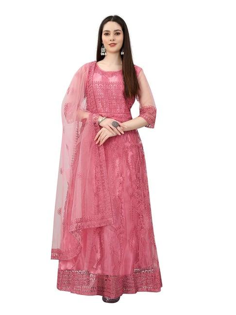 apnisha peach embroidered semi-stitched gown