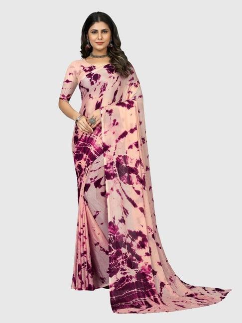 apnisha peach printed saree with unstitched blouse