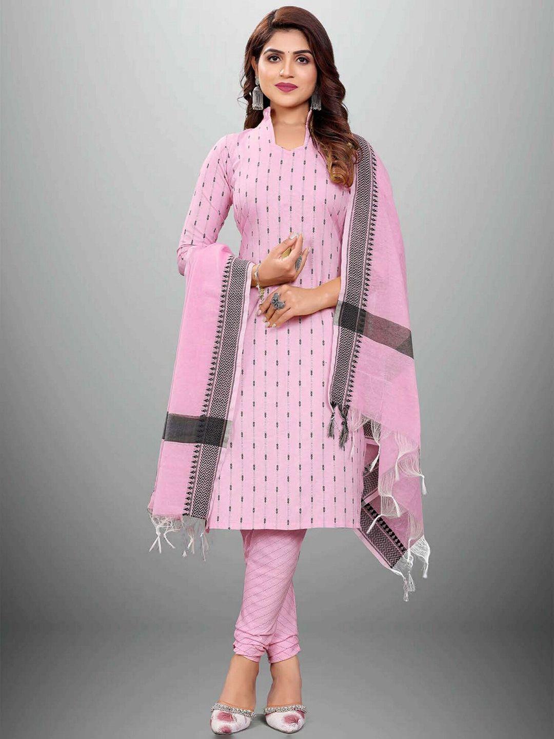 apnisha pink & black unstitched dress material