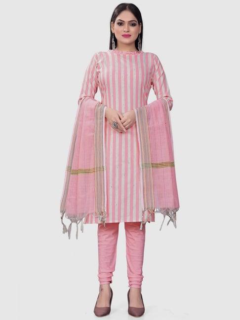 apnisha pink cotton striped unstitched dress material