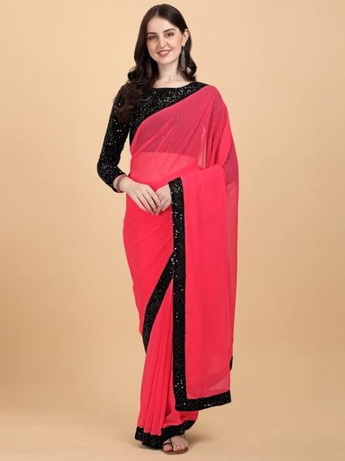 apnisha pink embellished saree with unstitched blouse