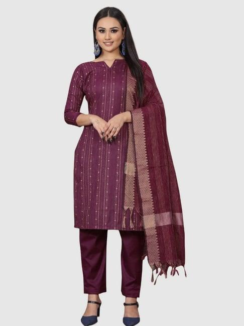 apnisha purple cotton embroidered unstitched dress material