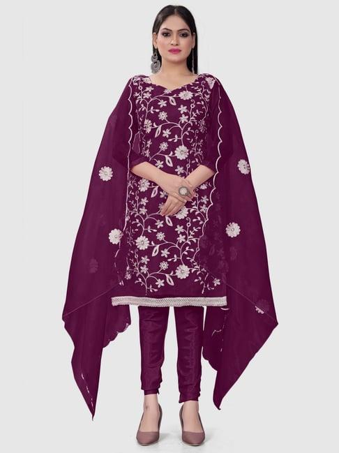 apnisha purple embroidered unstitched dress material