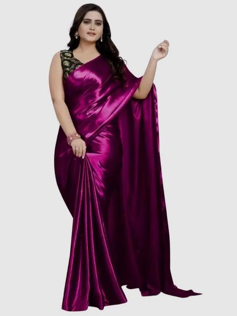 apnisha purple plain saree with unstitched blouse