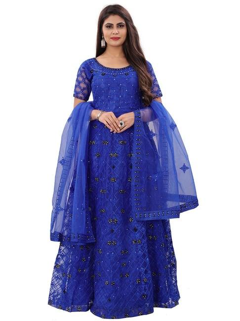 apnisha royal blue embroidered semi-stitched gown