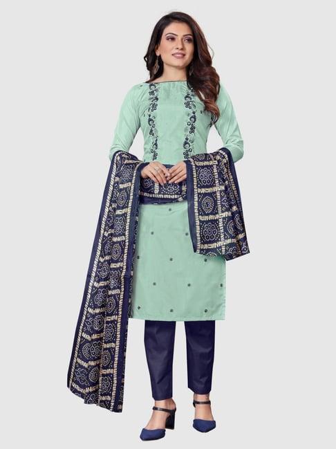 apnisha sage green embroidered unstitched dress material