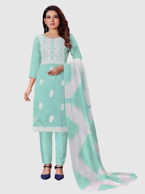 apnisha sage green embroidered unstitched dress material