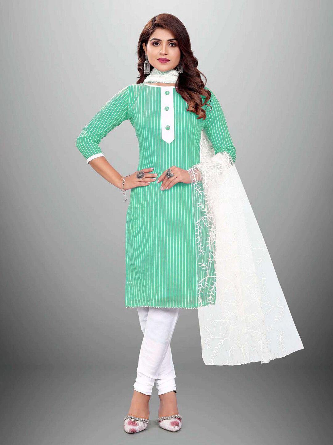 apnisha sea green & white unstitched dress material