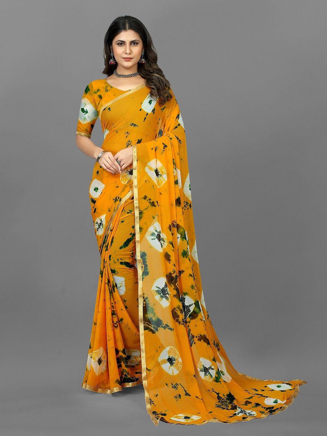 apnisha tie & dye dyed zari pure chiffon leheriya saree