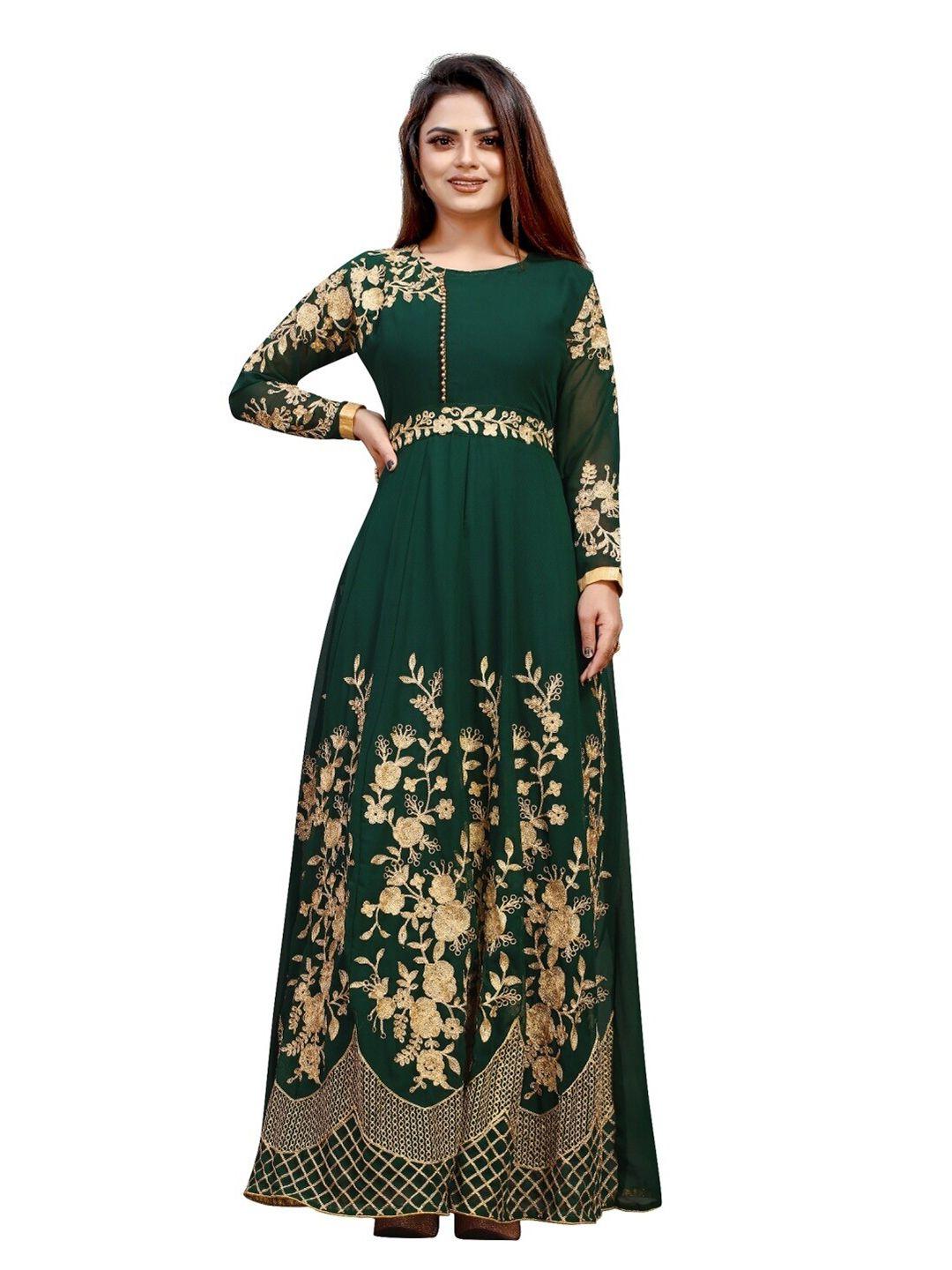 apnisha women green floral net ethnic maxi dress