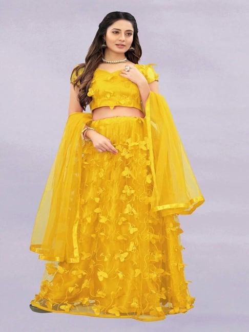 apnisha yellow embroidered semi stitched lehenga choli set with dupatta