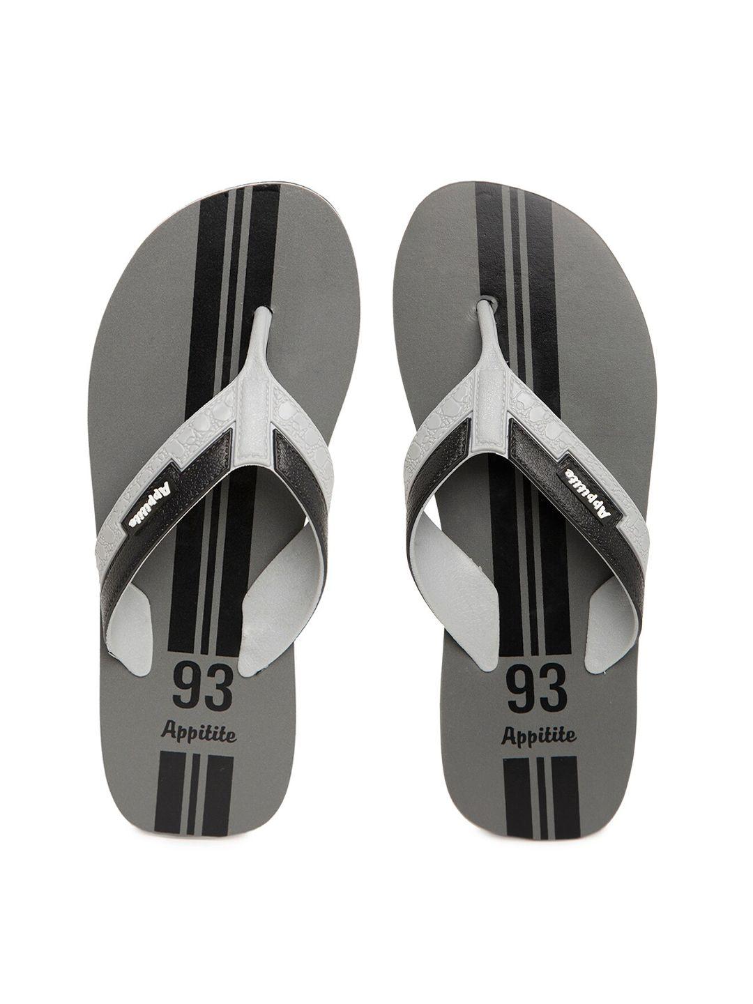 appitite men grey & black printed rubber slip-on