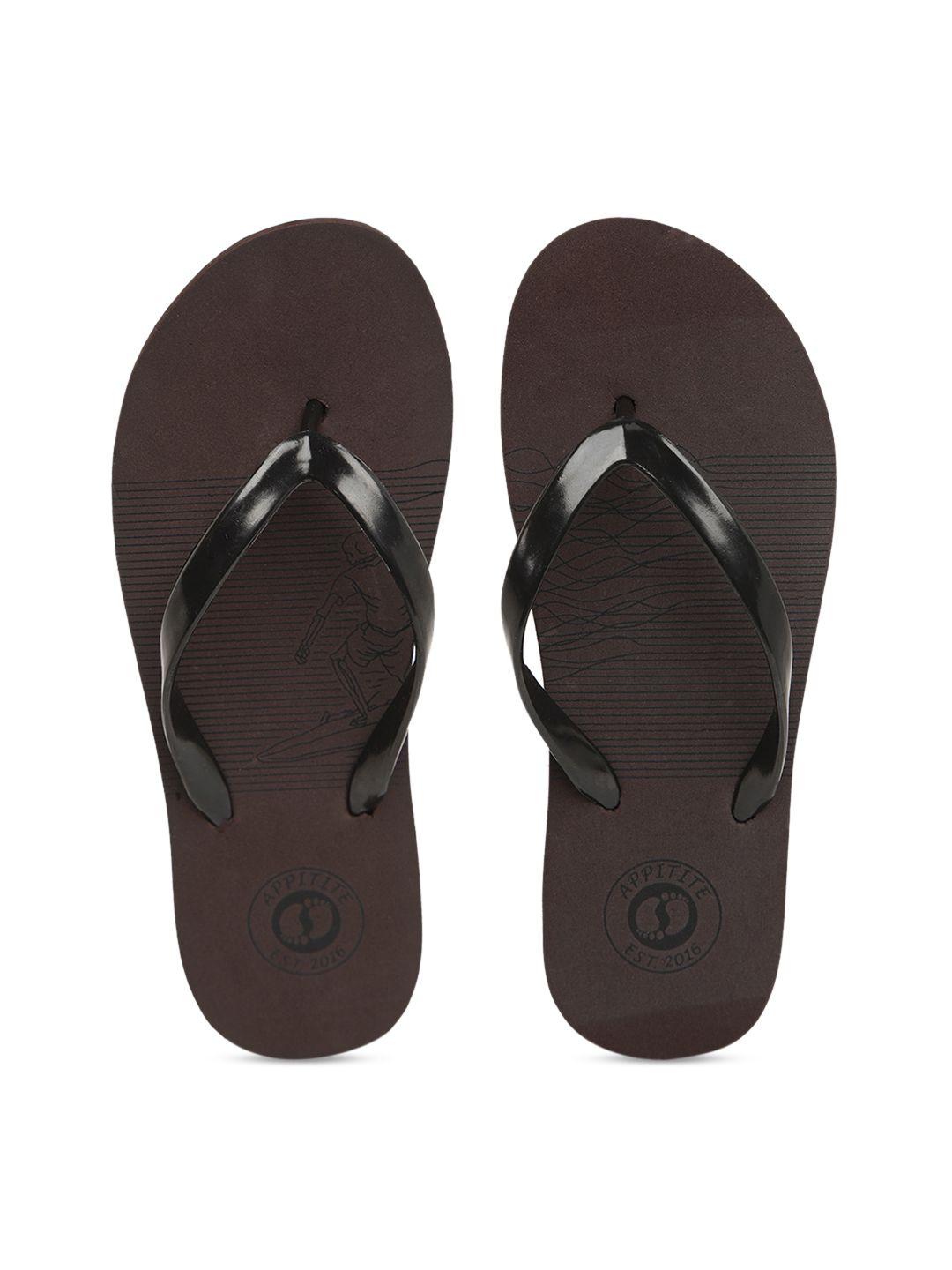 appitite women brown & black printed rubber thong flip-flops
