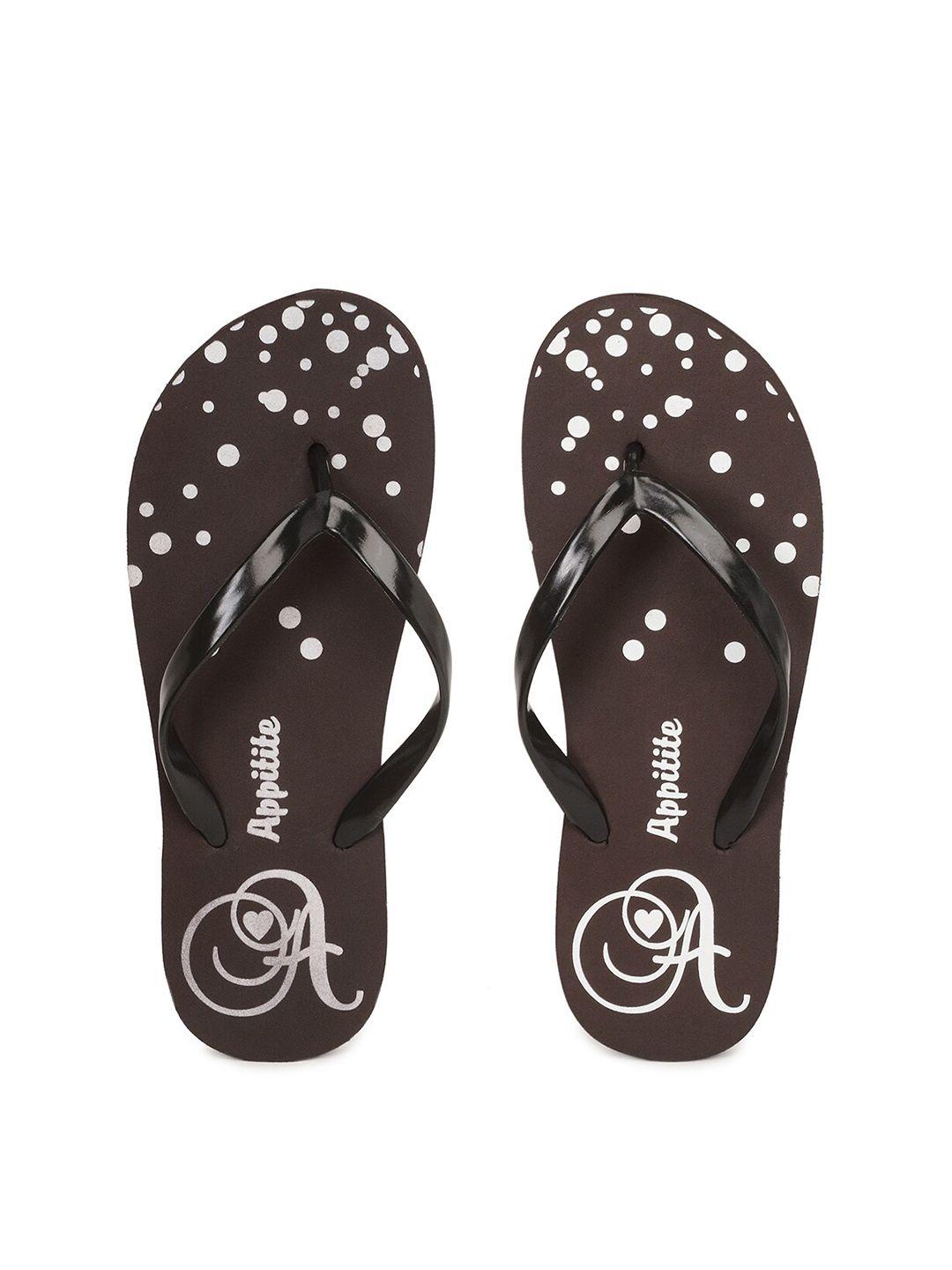 appitite women brown & white printed rubber thong flip-flops