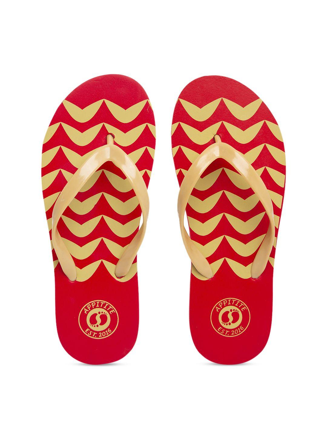 appitite women red & yellow printed rubber thong flip-flops