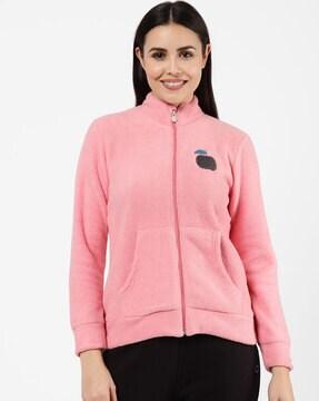 apple pattern zip-front sweatshirt