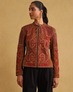 applique embroidered fitted jacket