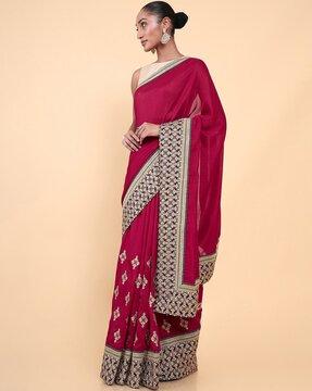 applique embroidered saree with lace border