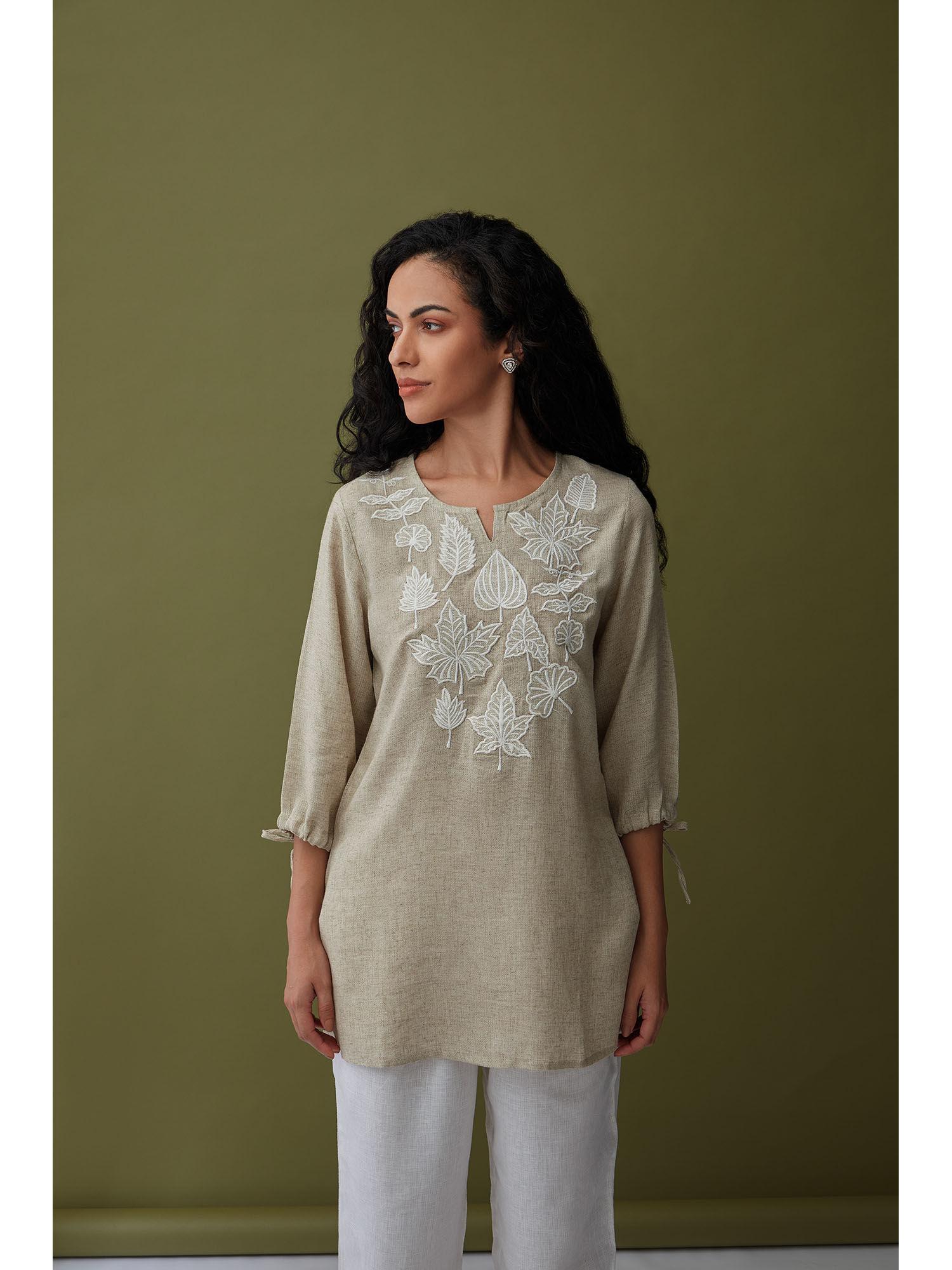 applique natural linen tunic