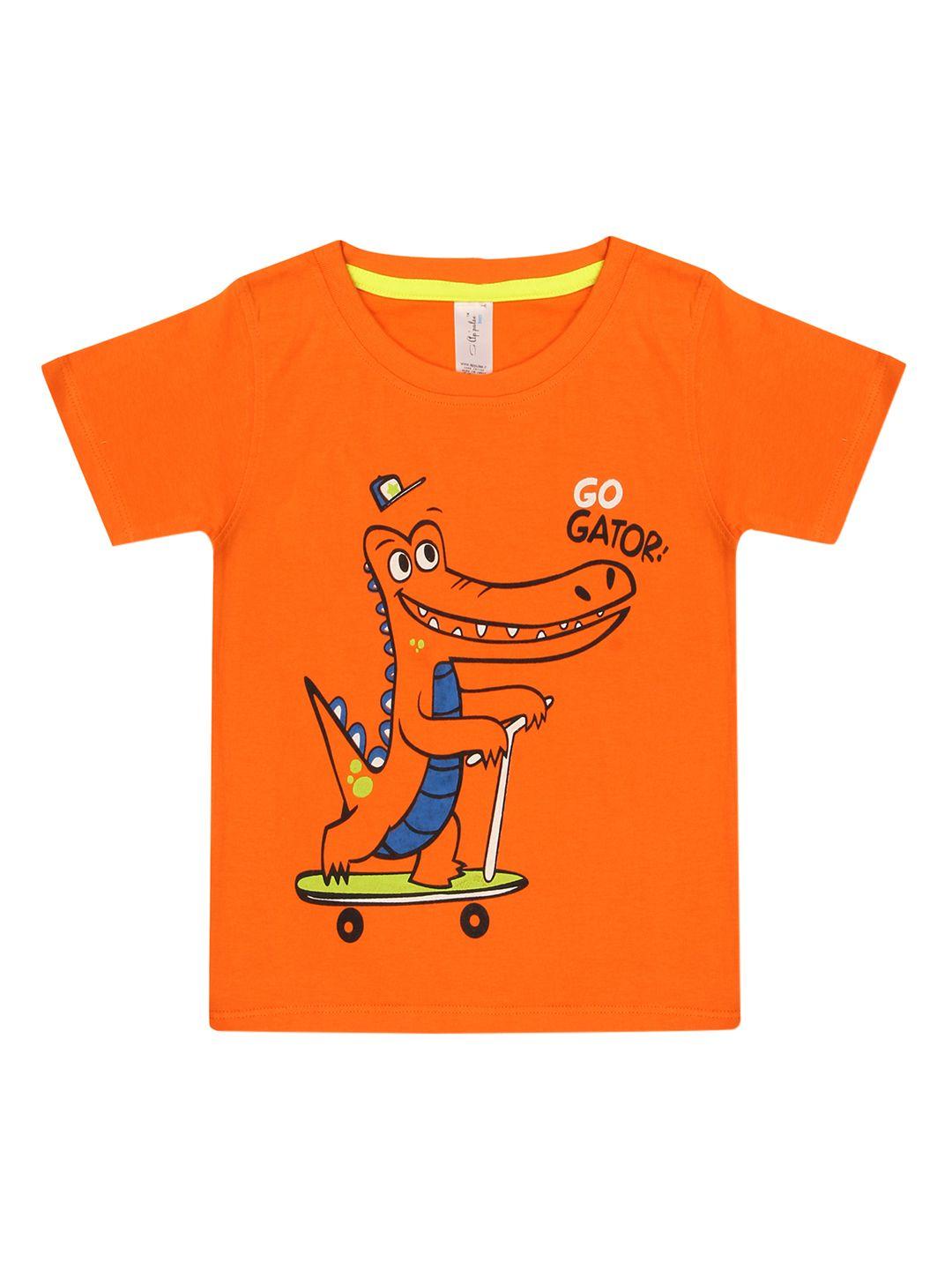 appulse boys orange printed round neck t-shirt
