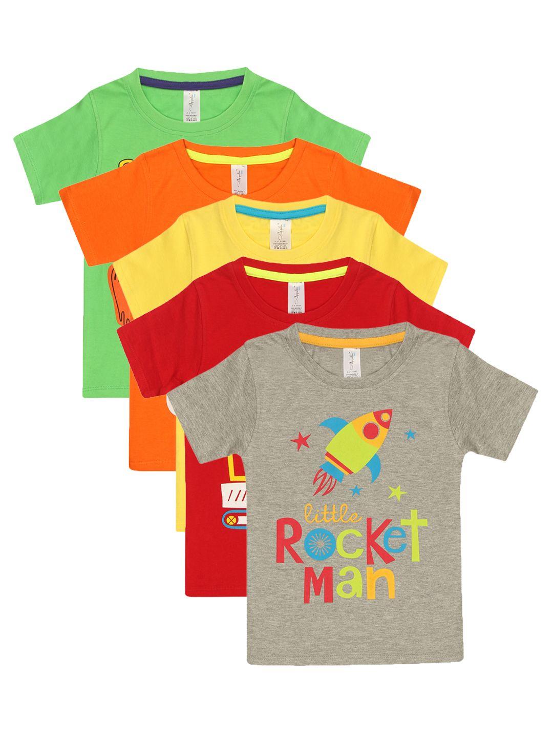 appulse boys pack of 5 multicoloured printed round neck pure cotton t-shirt