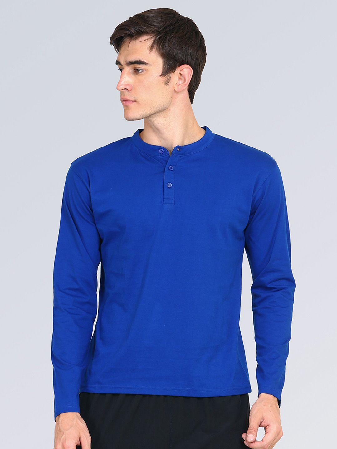 appulse men blue solid mandarin collar t-shirt
