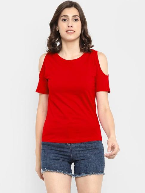 appulse red cotton slim fit top