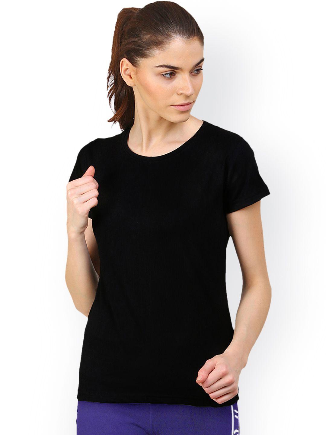 appulse women black solid round neck t-shirt