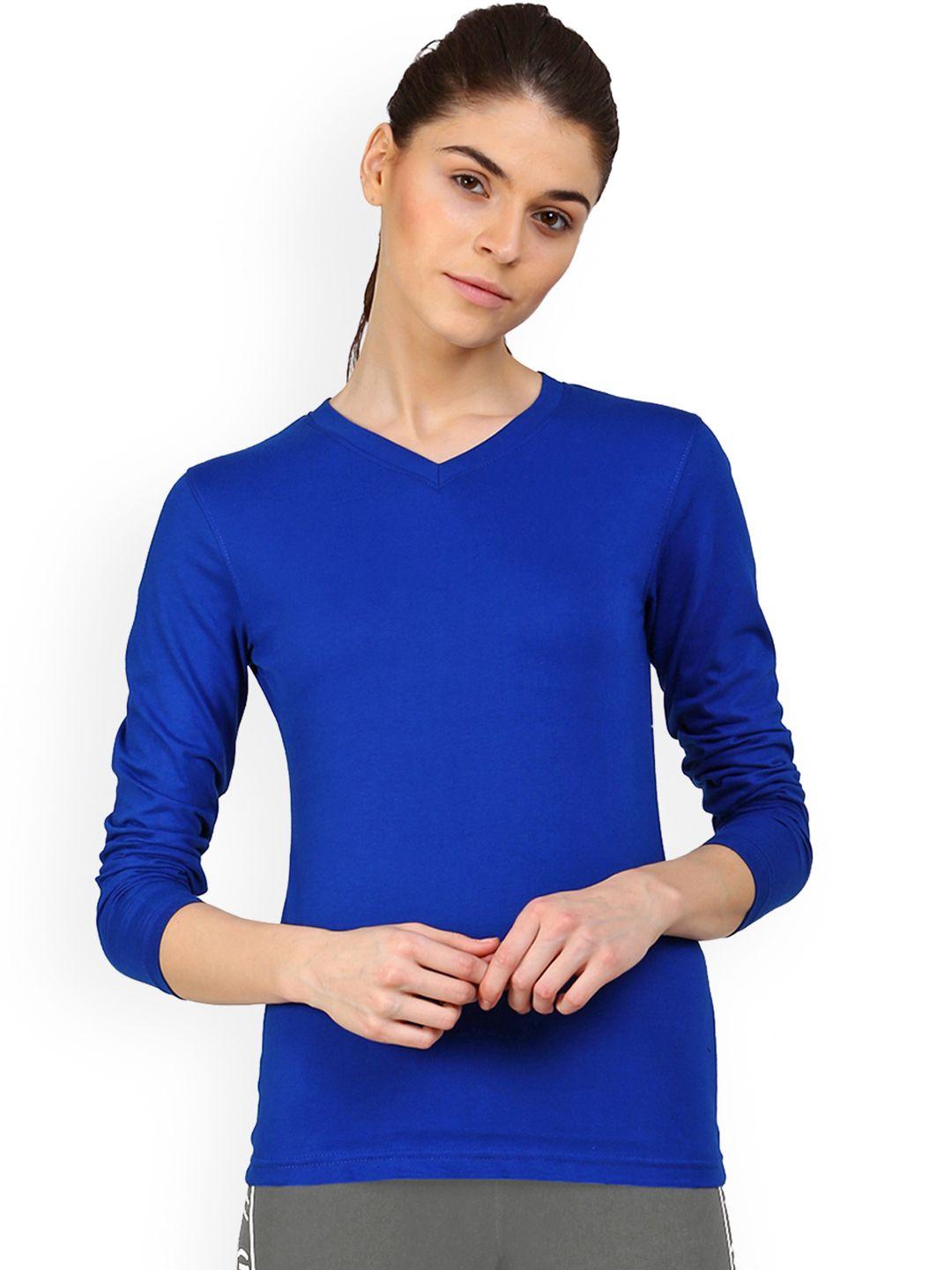 appulse women blue solid v-neck t-shirt