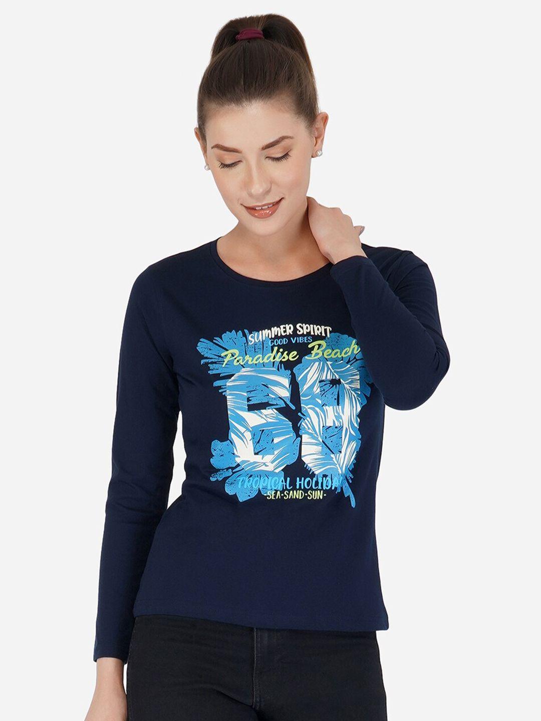 appulse women navy blue printed t-shirt