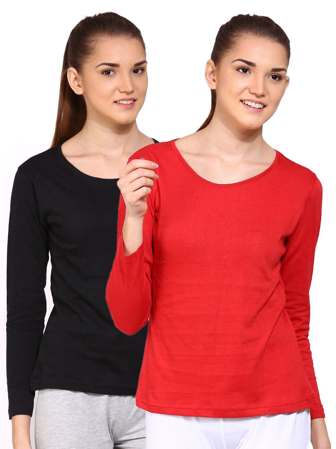 appulse women pack of 2 red & black cotton t-shirt