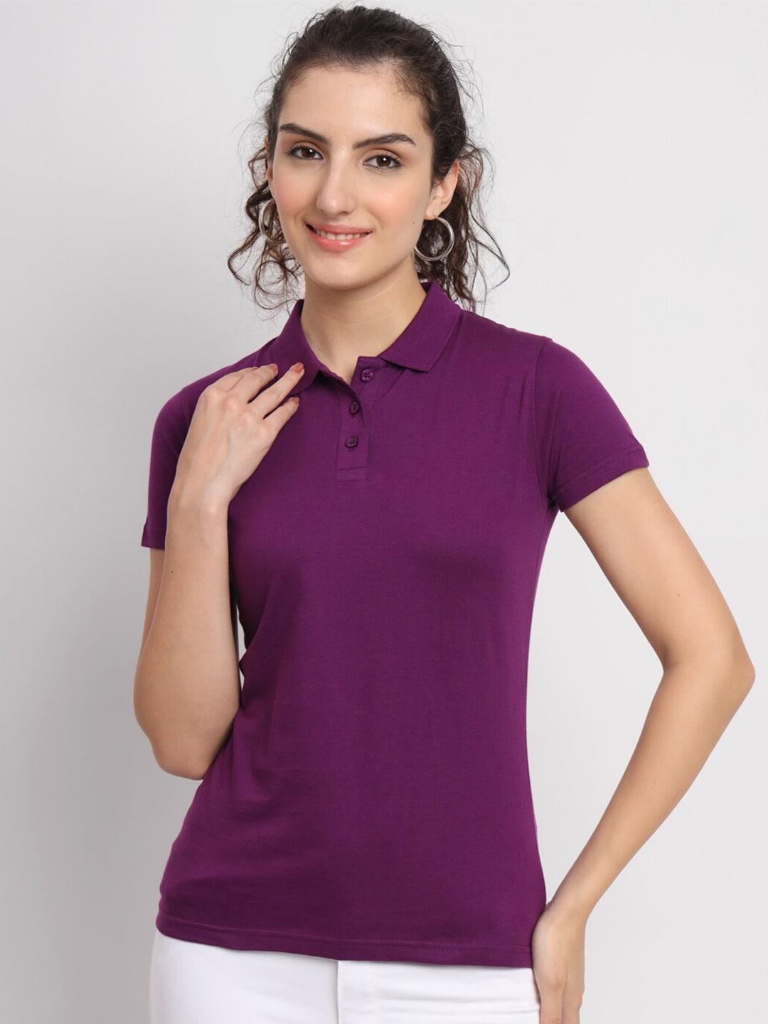 appulse women purple polo collar cut outs slim fit t-shirt