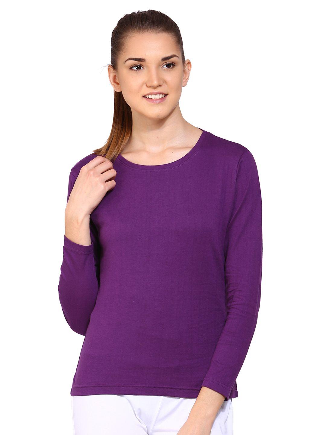 appulse women purple solid round neck t-shirt