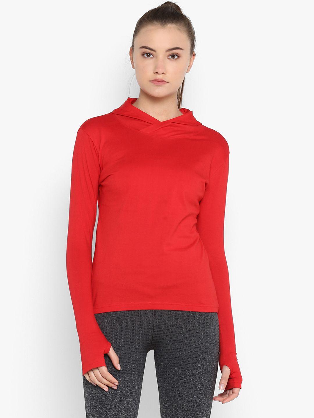appulse women red solid hood t-shirt