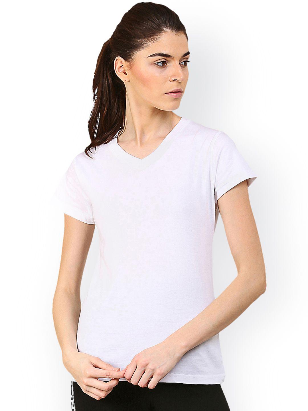 appulse women white solid v-neck t-shirt
