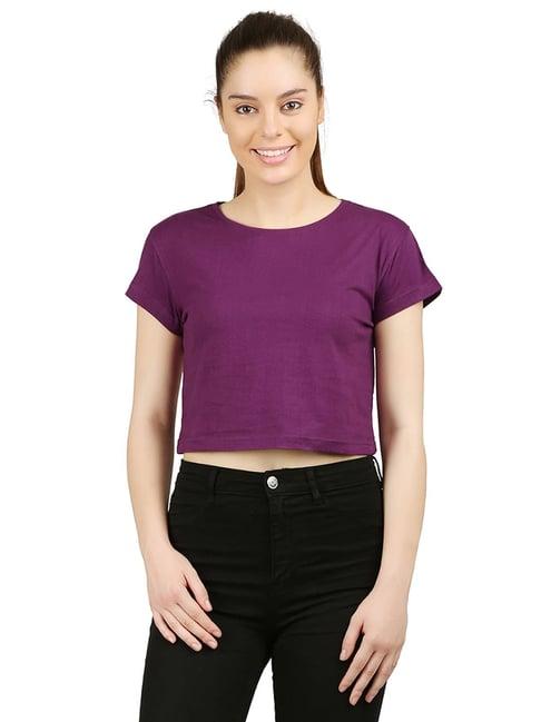 appulse purple cotton slim fit crop top