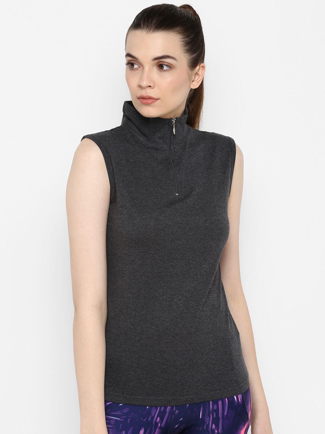 appulse women charcoal black solid slim-fit high neck t-shirt