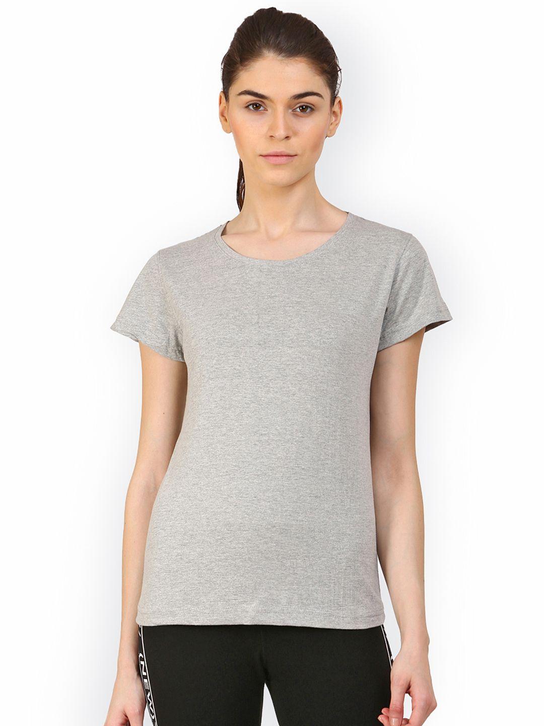 appulse women grey solid round neck t-shirt