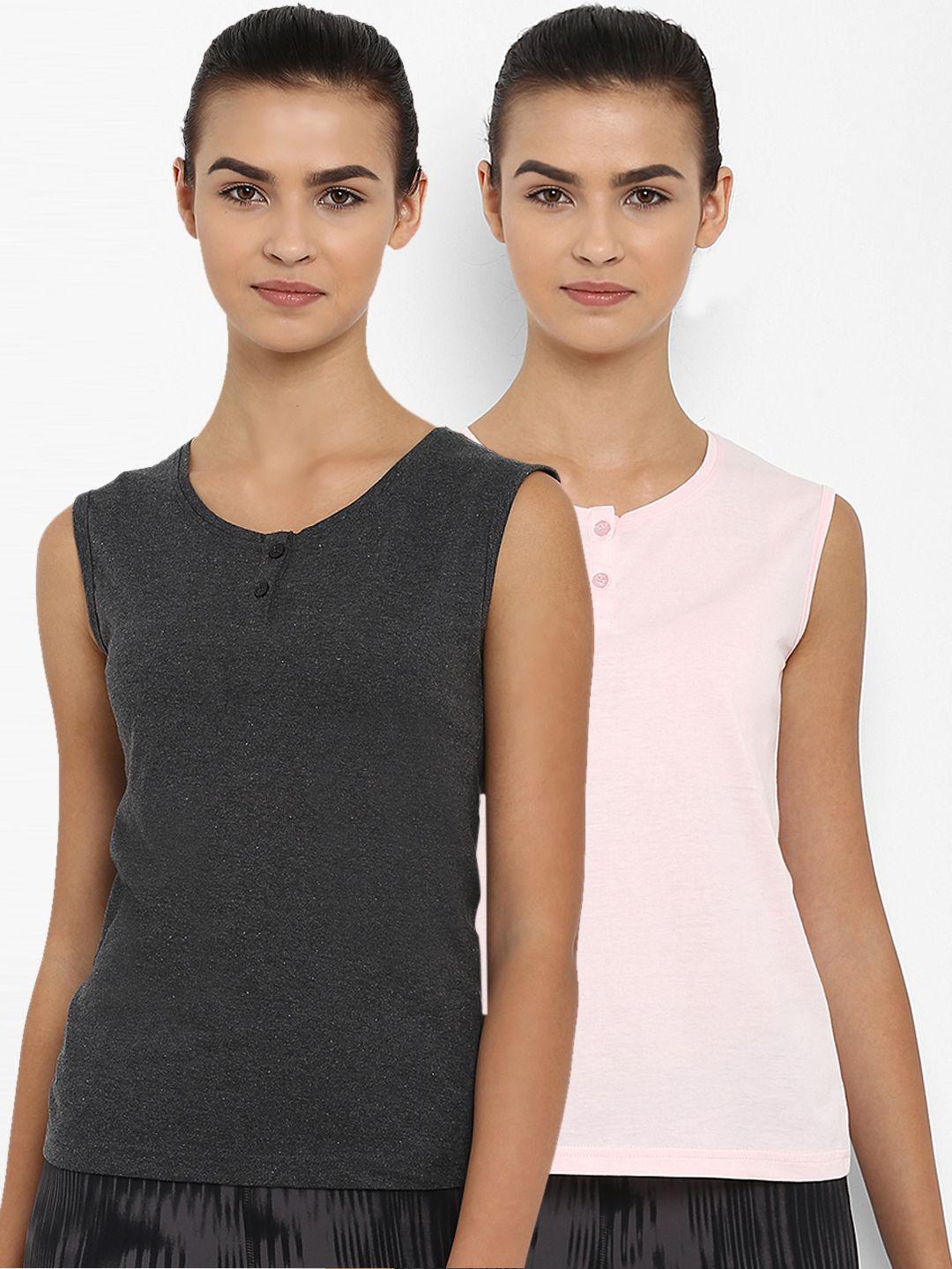 appulse women pack of 2 solid henley neck slim fit t-shirts
