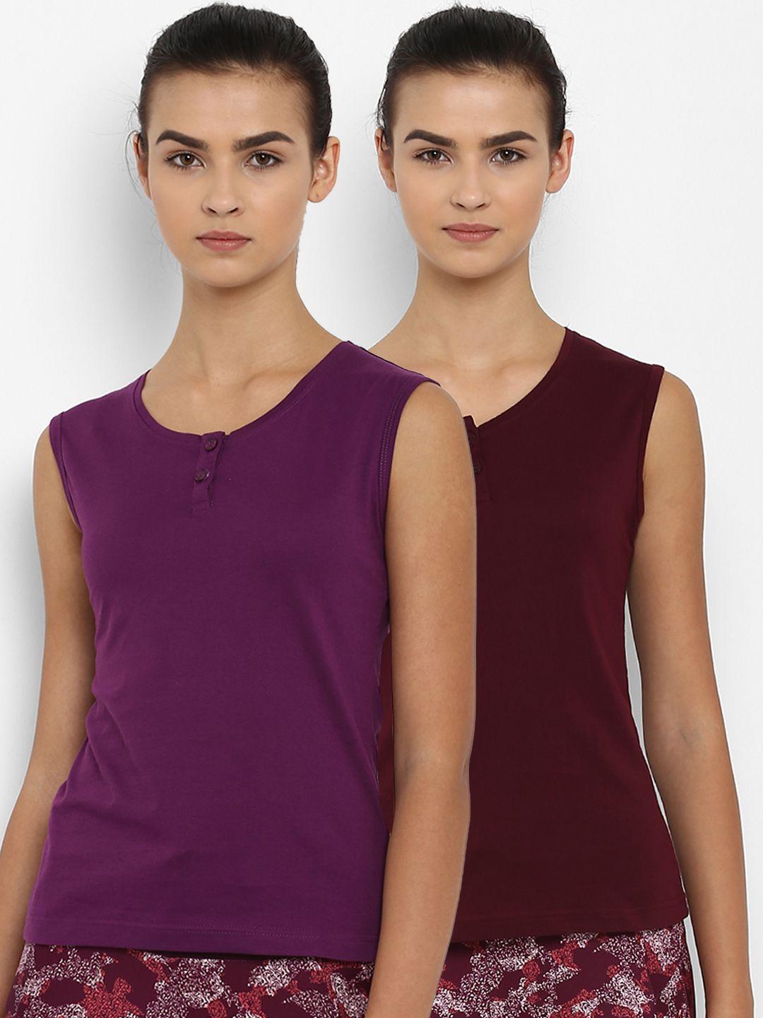 appulse women pack of 2 solid henley neck slim fit t-shirts