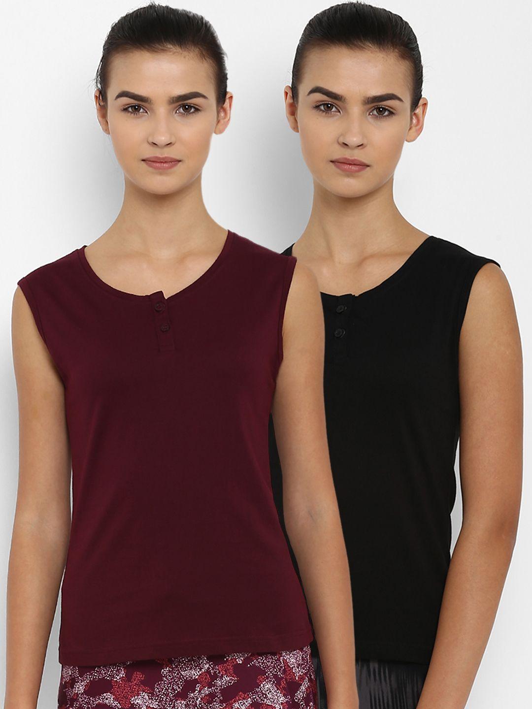 appulse women pack of 2 solid henley neck t-shirt