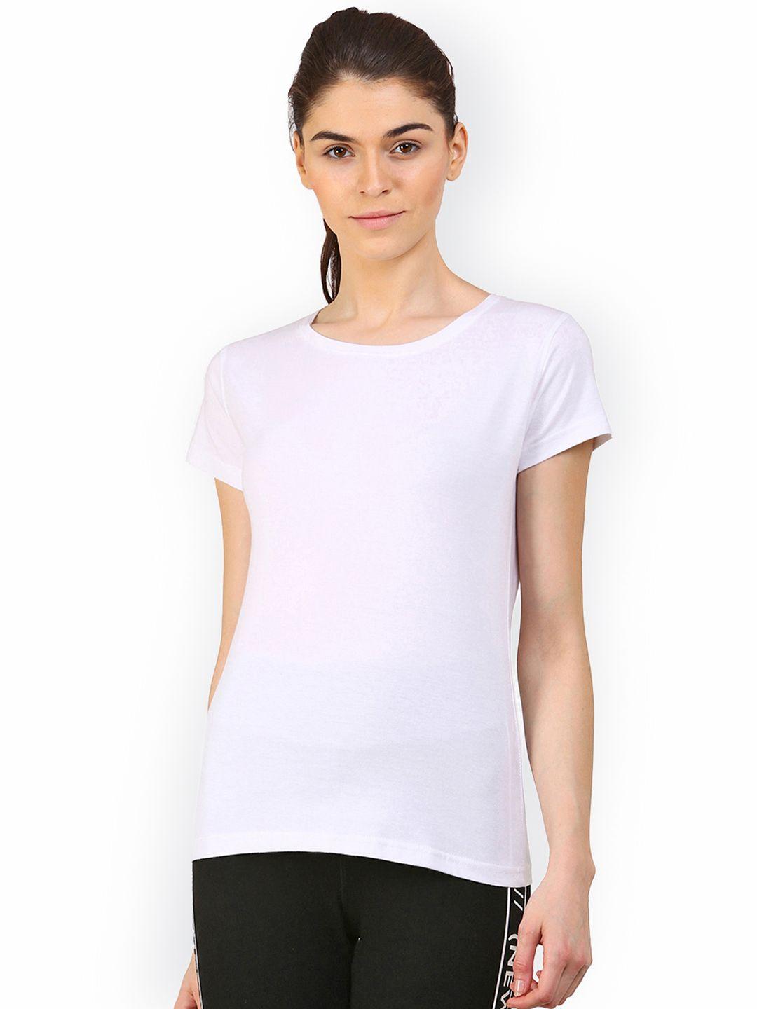 appulse women white solid round neck t-shirt