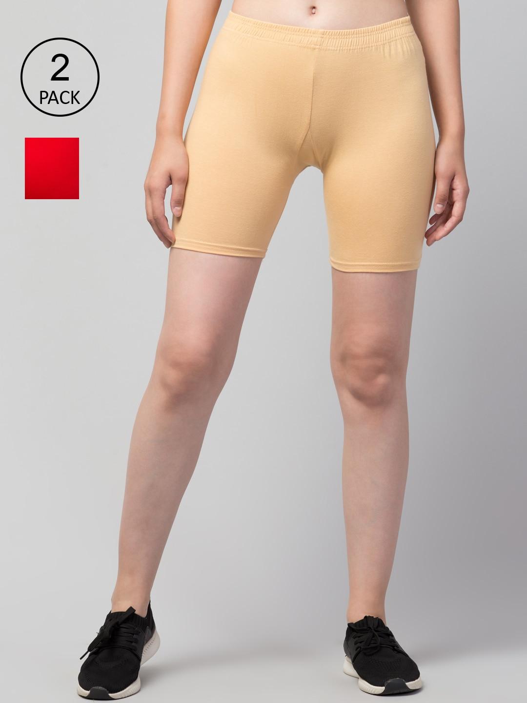 apraa & parma women beige slim fit cycling sports shorts