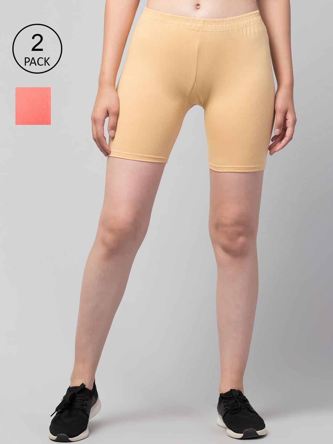 apraa-&-parma-women-cream-&-peach-pack-of-2-skinny-fit-cycling-pure-cotton-shorts