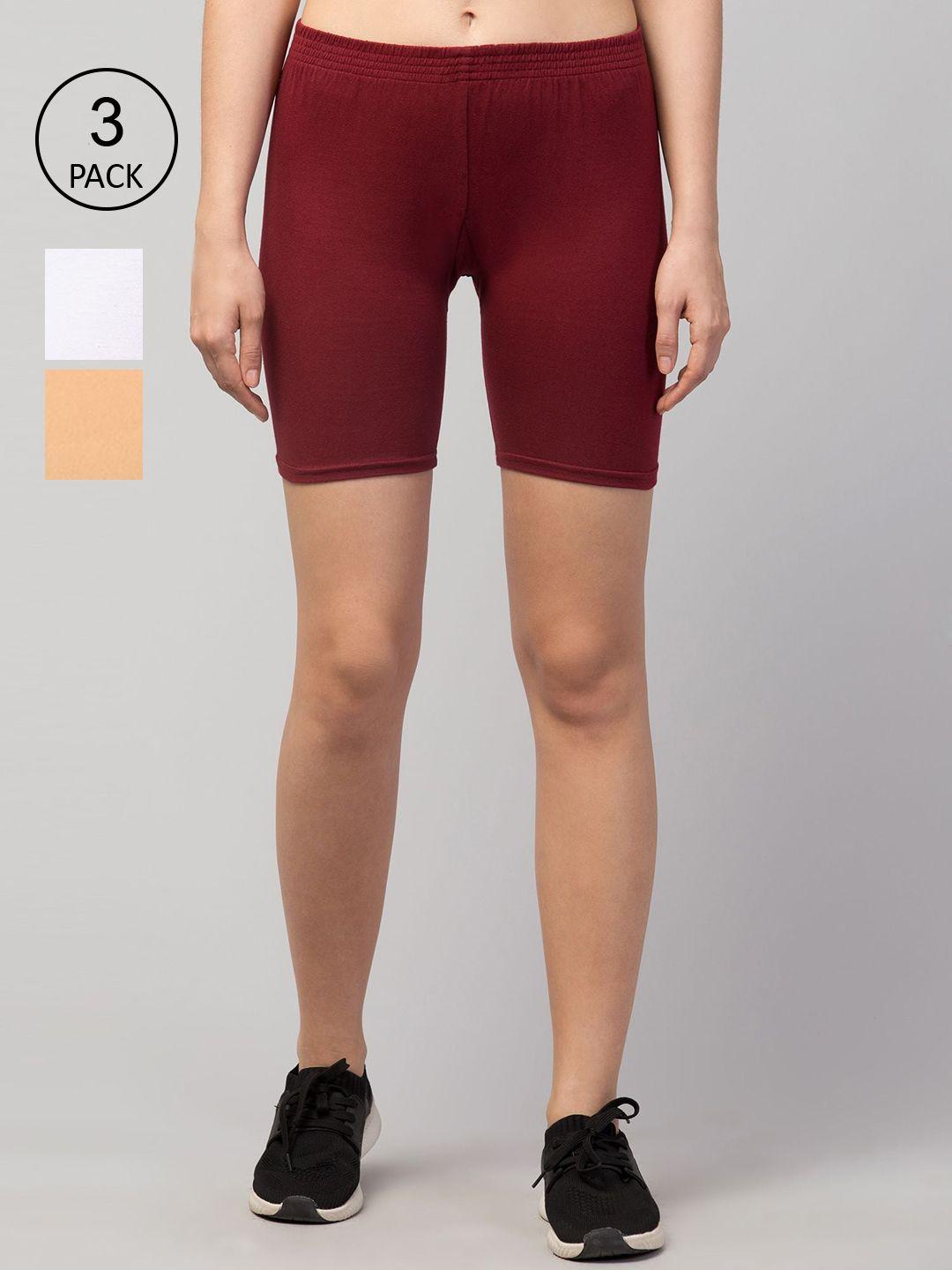 apraa & parma women maroon slim fit cycling sports shorts